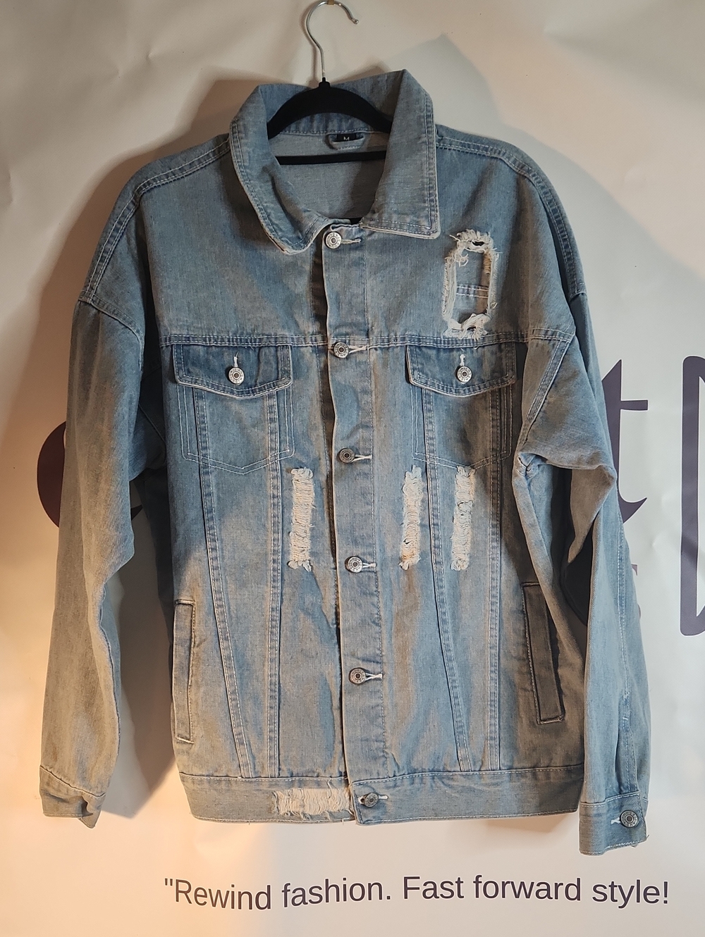Men's Light Blue Distressed Denim Jacket